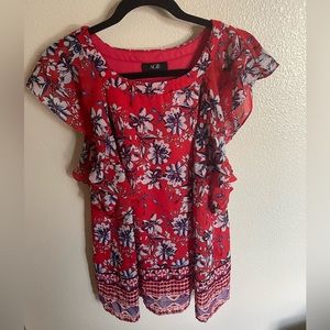Size XL AGB Red and Blue Floral Short Sleeve Blouse